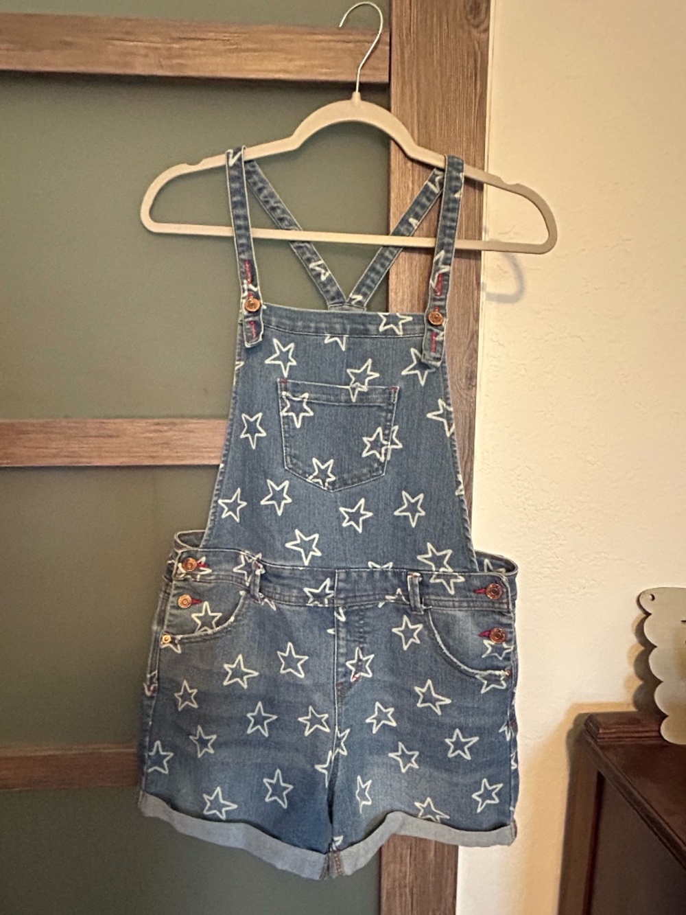 Cat & Jack | Girls Stars Denim Overall Shorts-Size 14/16